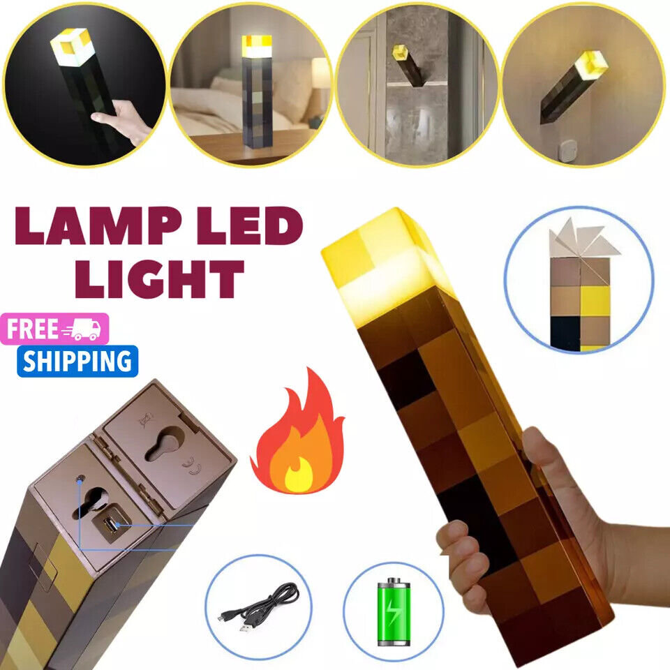Pixel Game Torch LED Night Light | USB Rechargeable Kids Room Decor