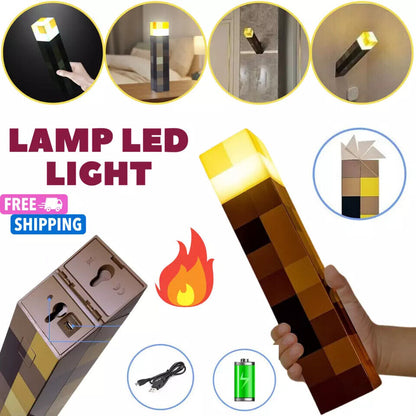 Pixel Game Torch LED Night Light | USB Rechargeable Kids Room Decor