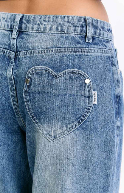 Women's High-Waist Straight-Leg Washed Vintage Jeans - Blue, S-2XL