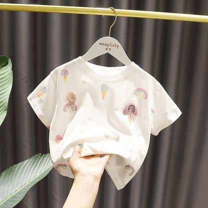 Girls Cotton Short Sleeve Floral Print Top – 5 Colours