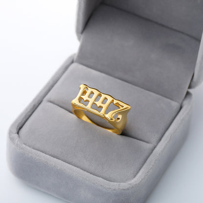 Unisex Birth Year Date Ring – Stainless Steel, Gold, Platinum & Rose Gold