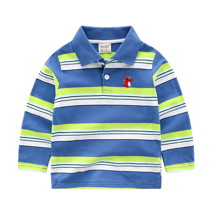 Boys' Striped Long Sleeve T-Shirt | Cotton Lapel Top | 7 Colours
