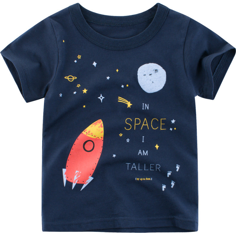 Kids Rocket Print Cotton T-Shirt | Boys & Girls Summer Tee