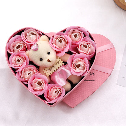 Soap Flower Rose Gift Box with Plush Toy | 10 Love Boxes