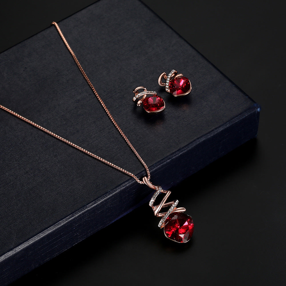 Women's Bridal Necklace & Earrings Set – Diamond-Set Alloy Water Wave Chain