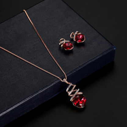 Women's Bridal Necklace & Earrings Set – Diamond-Set Alloy Water Wave Chain