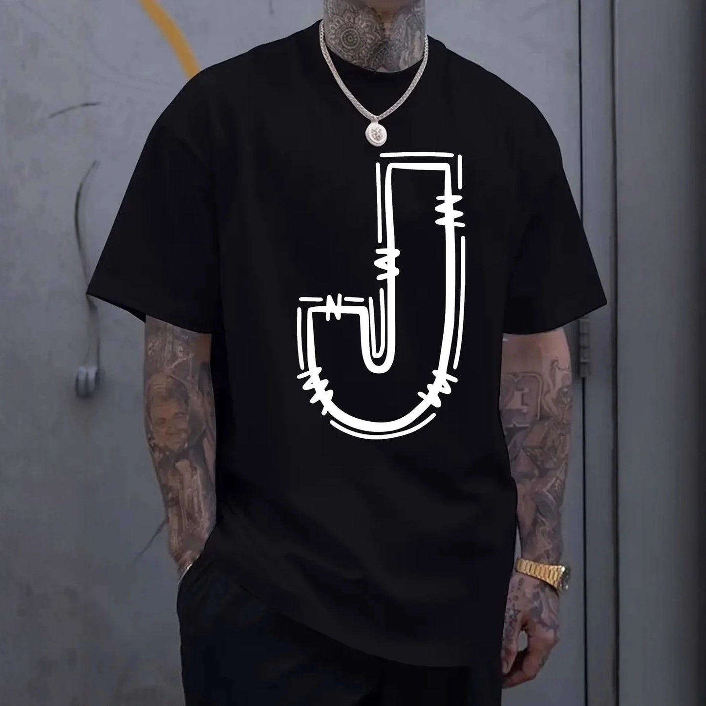 Men's Printed Crew-Neck T-Shirt - Short Sleeve Cotton Graphic Tee 5 Styles
