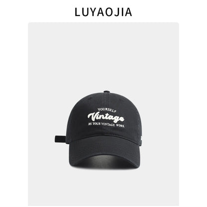 Vintage Cotton Baseball Cap with Letter Embroidery