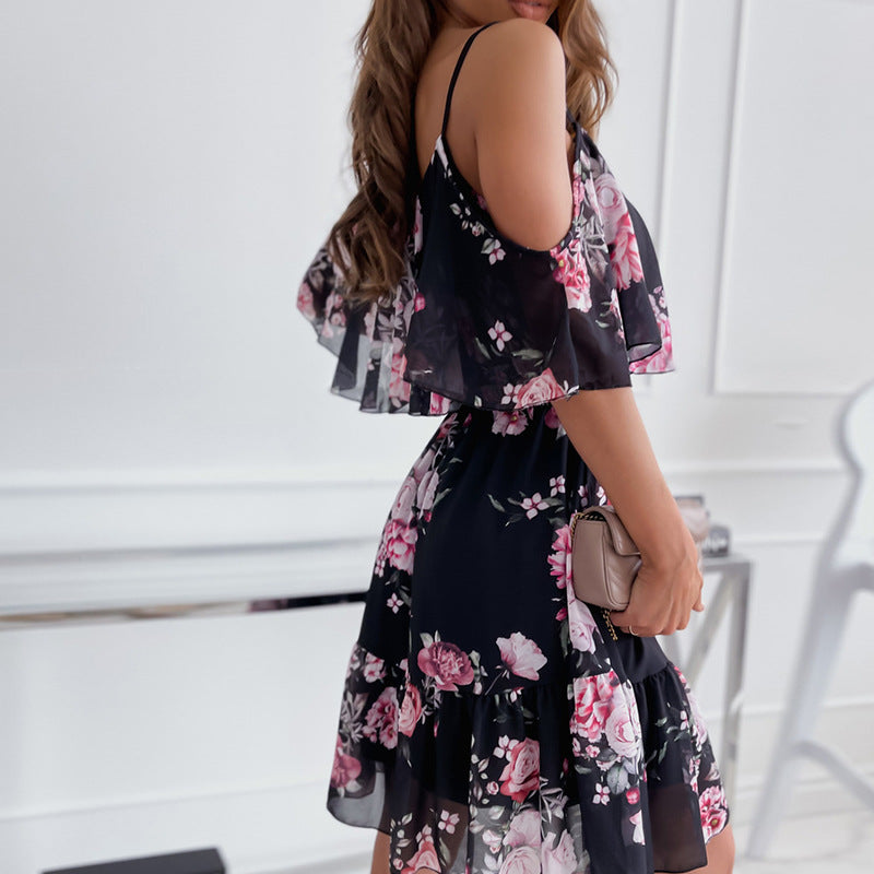 Women's Floral Print Ruffle Dress | Off-Shoulder Summer Midi