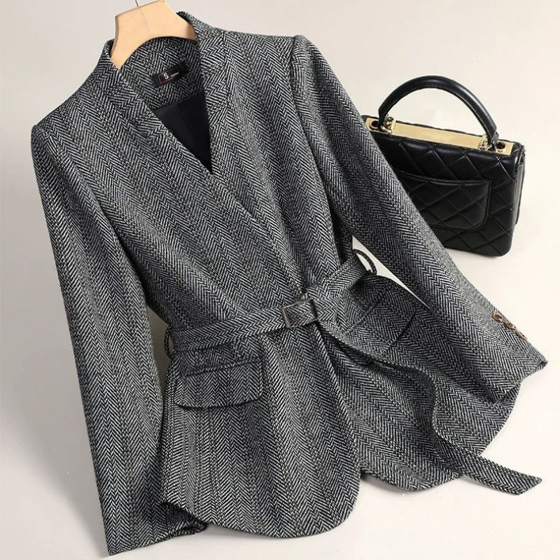Women's Chenille Princess Sleeve Coat – High-Waist | Brown & Grey