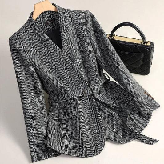 Women's Chenille Princess Sleeve Coat – High-Waist | Brown & Grey