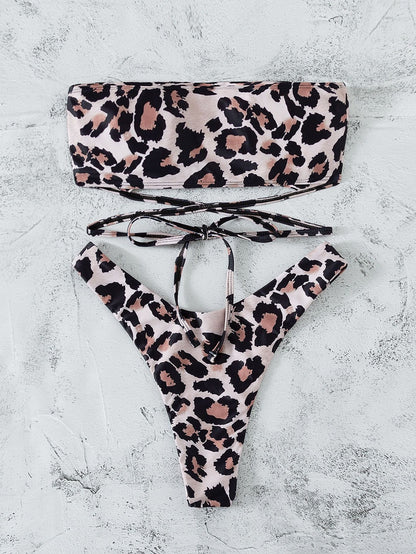 Women's Leopard Print Bandeau Bikini | Padded | Sizes S–L