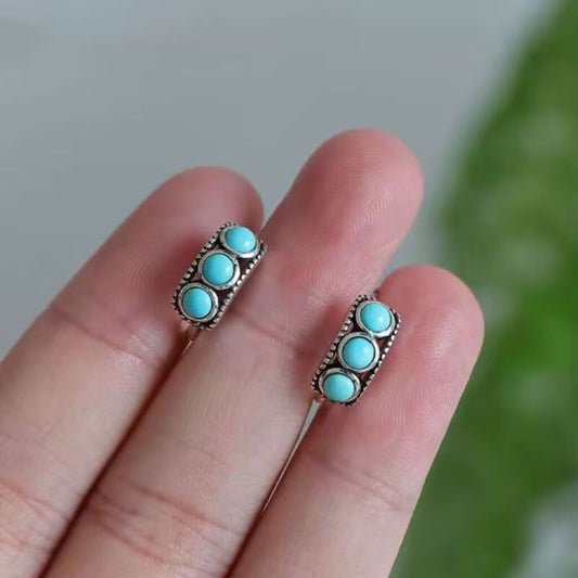 Imitation Turquoise Ethnic Earrings | Antique Silver Copper Unisex Earrings