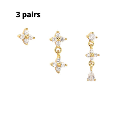 Luxury Geometric Zircon Tassel Earring Set