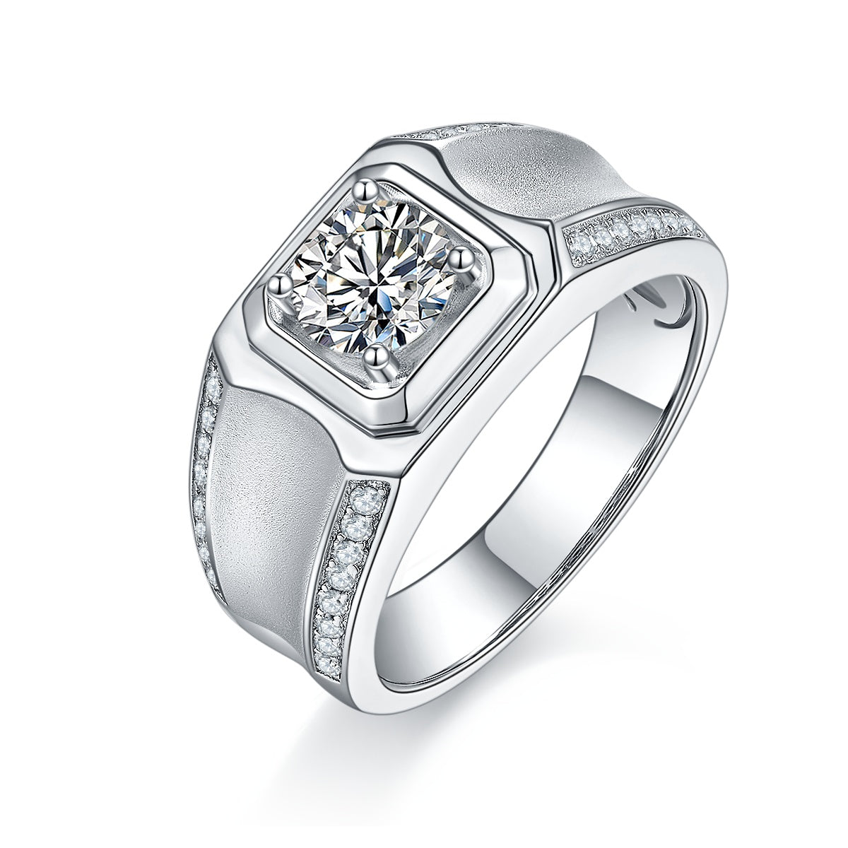 Men's Moissanite 925 Sterling Silver Platinum-Plated Ring | 1, 2 & 3 Carat | GRA Certified