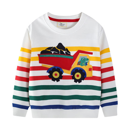 Boys Excavator Cartoon Hoodie Sweatshirt | Ages 2–7