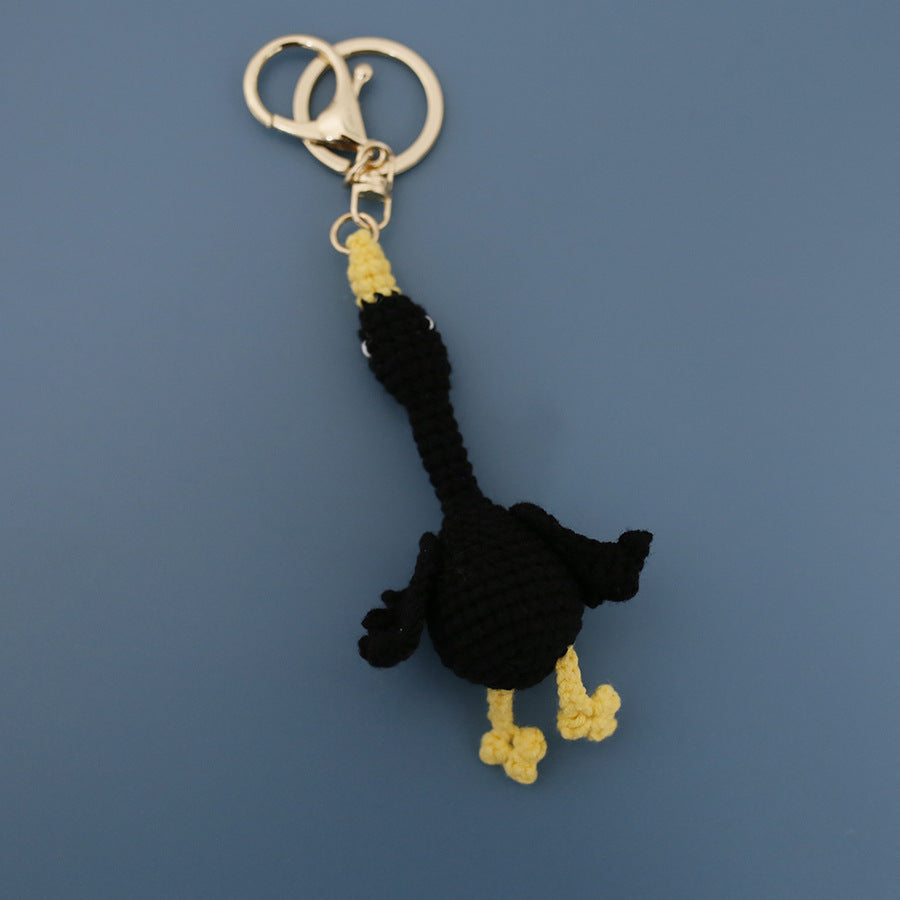 Hand-Crocheted Wool Goose Keychain | White & Black