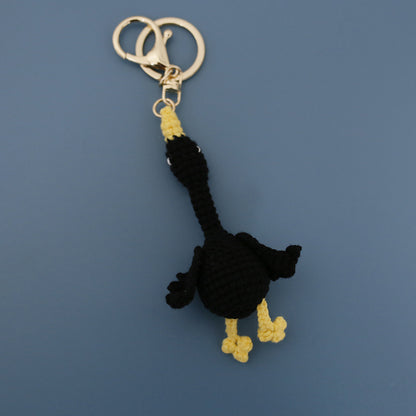 Hand-Crocheted Wool Goose Keychain | White & Black
