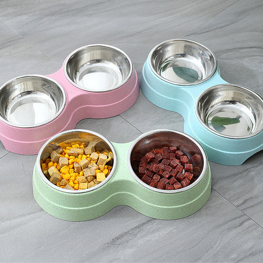 Double Stainless Steel Pet Bowl | 2-in-1 Food & Water Feeder for Dogs & Cats