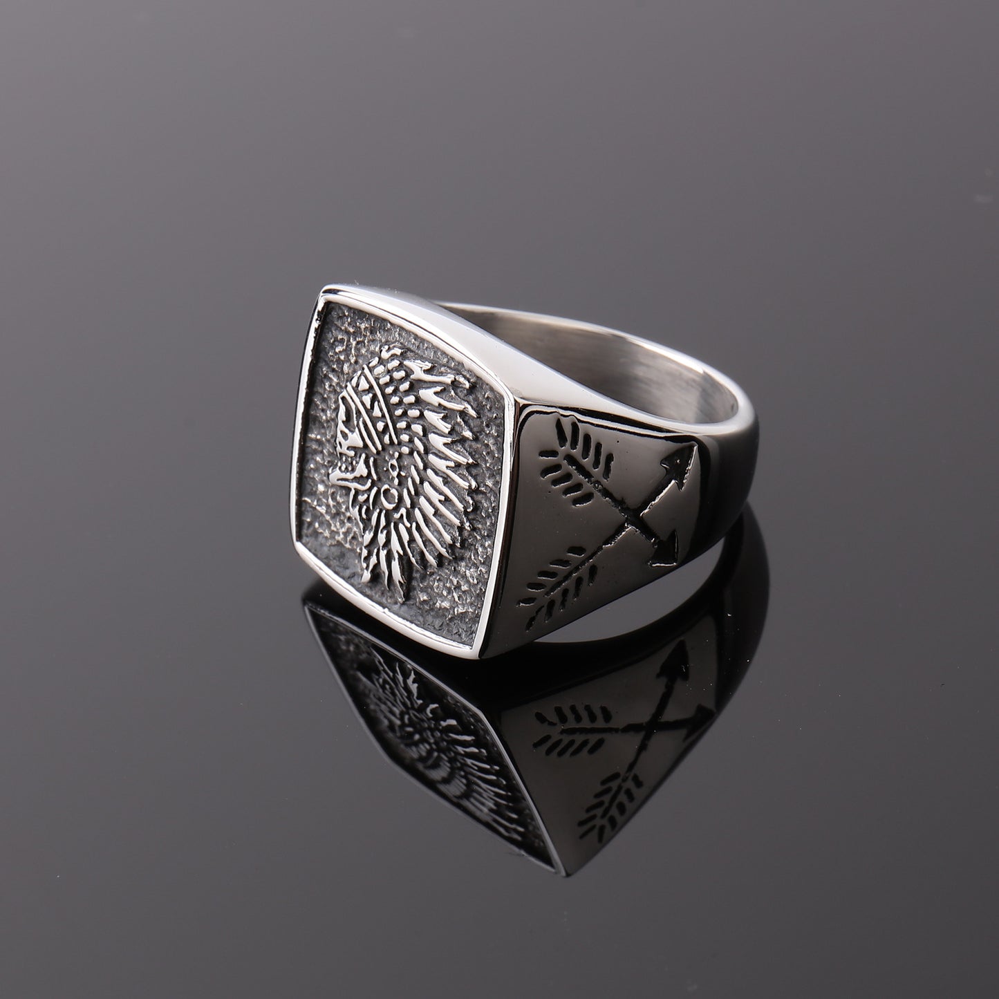 Men's Titanium Steel Indian Totem Ring – Polished Vintage Retro Geometric Band
