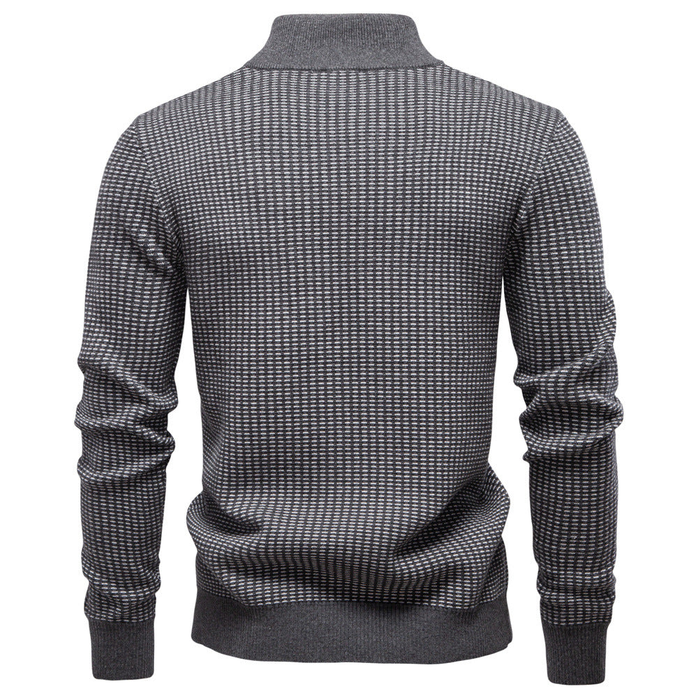 Men's Half-Zip Stand Collar Sweater | Slim Fit Cotton Blend