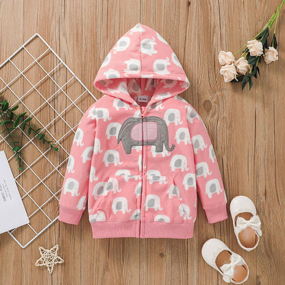 Girls Animal Print Hooded Zip Jacket – Class A Cotton Coat