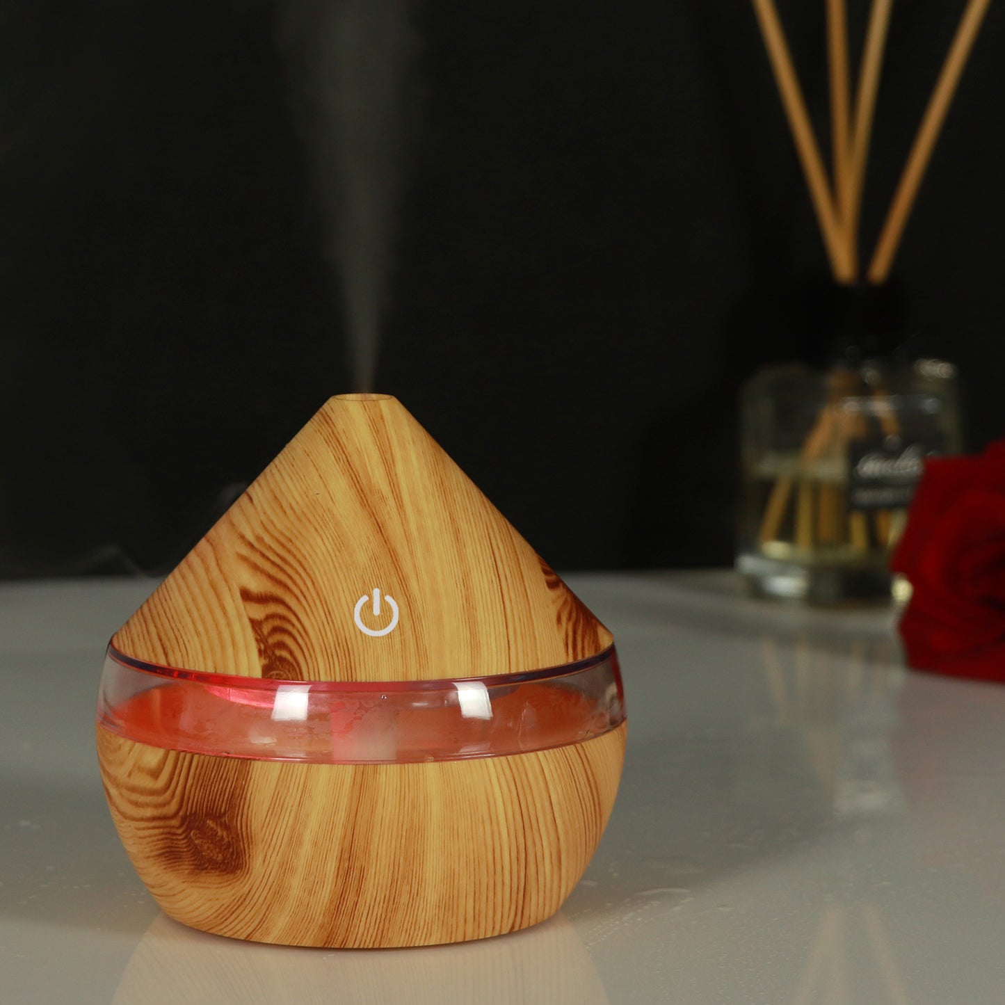 Mini Desktop Pyramid Humidifier – USB Ultrasonic with Timer | Wood Grain