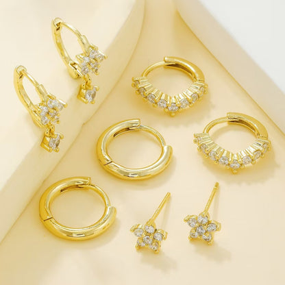 Four-Piece Zircon-Encrusted Flower Earrings For Women