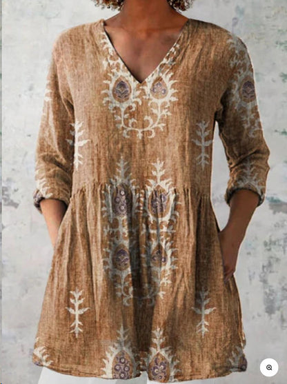 Women's 3D Printed V-Neck Dress | European-Style Regular Sleeve Polyester Dress
