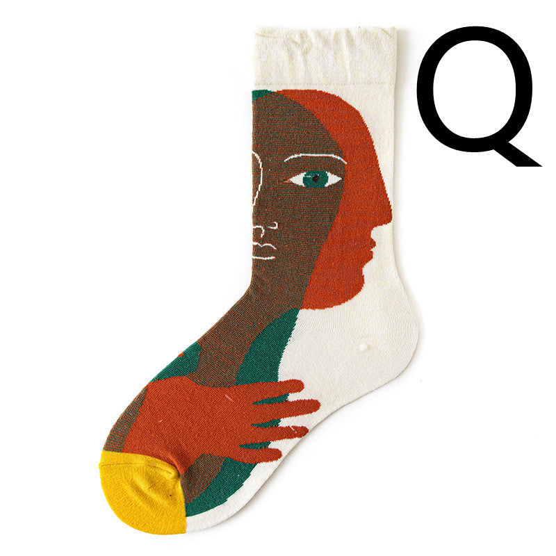 Men's Jacquard Cotton Retro Socks – Novelty Patterned One-Size Socks 19 Designs