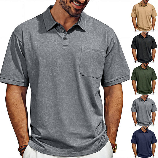 Men's Distressed Lapel Polo Shirt | Loose Fit Short Sleeve