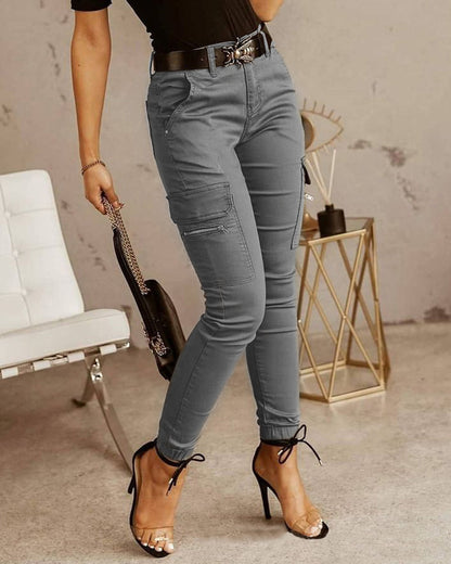 Women's Low-Rise Cargo Trousers with Pockets | Slim Fit | 5 Colours | S-2XL