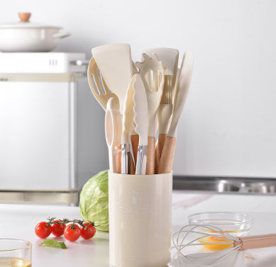 Silicone Kitchen Utensils with Wooden Handle