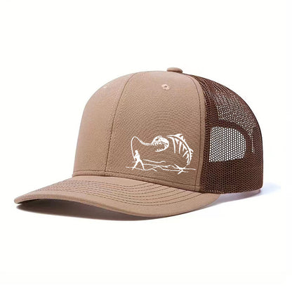 Two-Tone Mesh Baseball Cap - Fishbone Pattern Embroidered Unisex