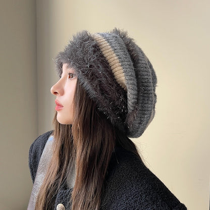 Women's Knitted Beanie with Fluffy Earflaps | Warm Windproof Winter Hat