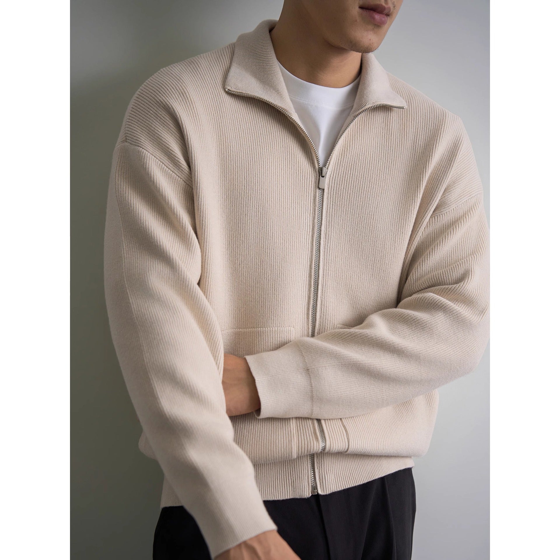 Men's Zip-Up Mercerized Cotton Cardigan Coat – Relaxed Fit | M–3XL