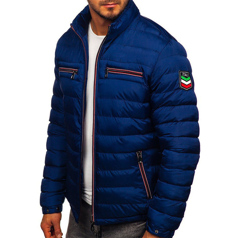Men's Stand Collar Zip-Up Padded Jacket | Black, Blue & Red | S to 3XL