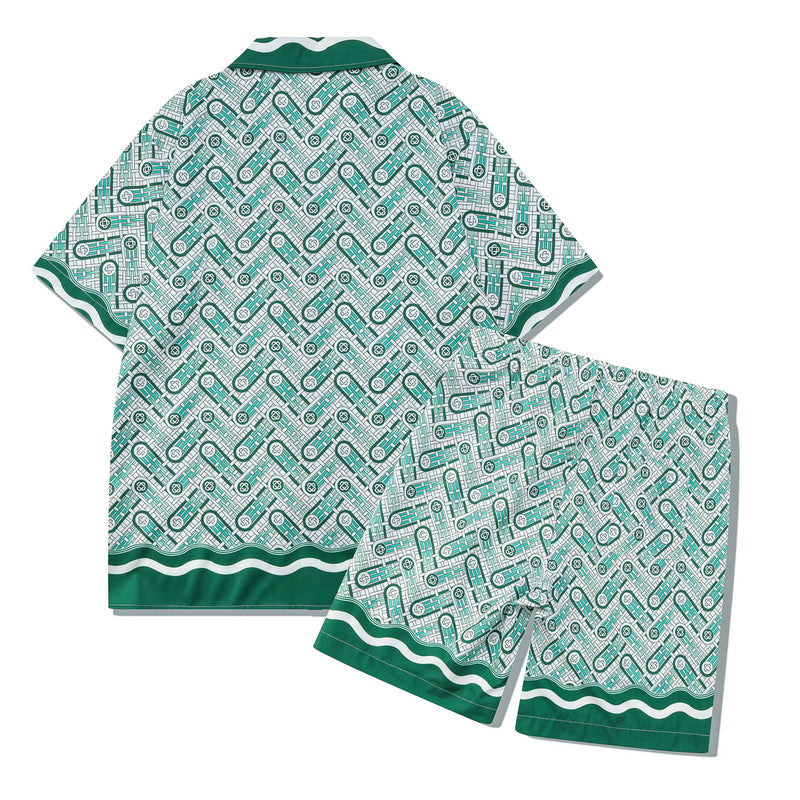Abstract Print Shirt & Shorts Set | Retro Digital Print Casualwear