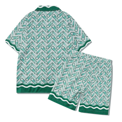 Abstract Print Shirt & Shorts Set | Retro Digital Print Casualwear