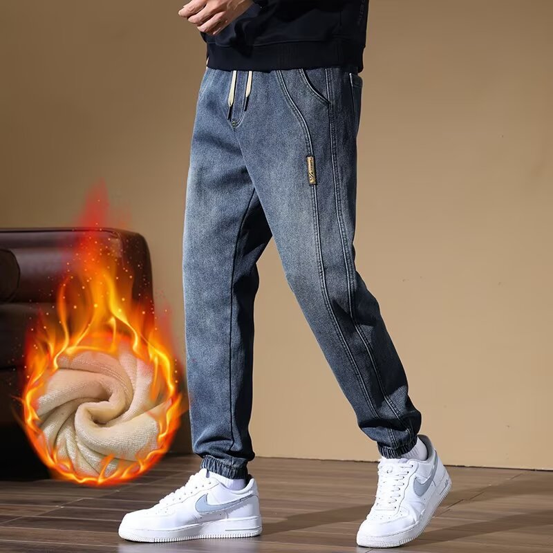 Men's Fleece-Lined Denim-Look Jogger Trousers | Warm M-5XL