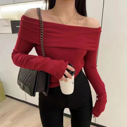 Women's Off-Shoulder Ribbed Knit Sweater Top | High-Elastic Clavicle Knitwear