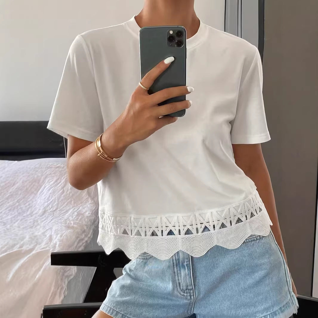 Women's Hollow-Out Cutout Short-Sleeve Top