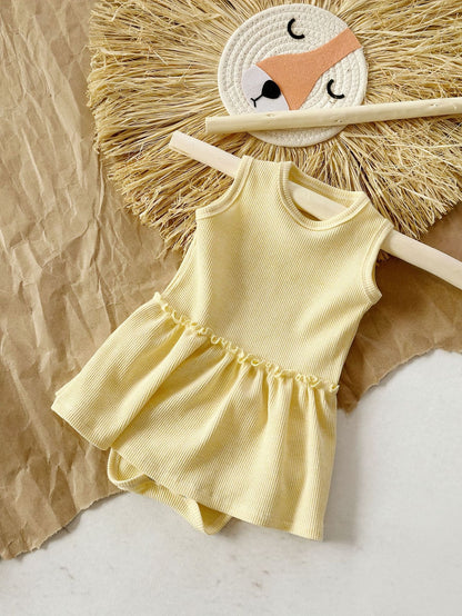 Baby Girl Waffle Cotton Sleeveless Romper – 3 Colours