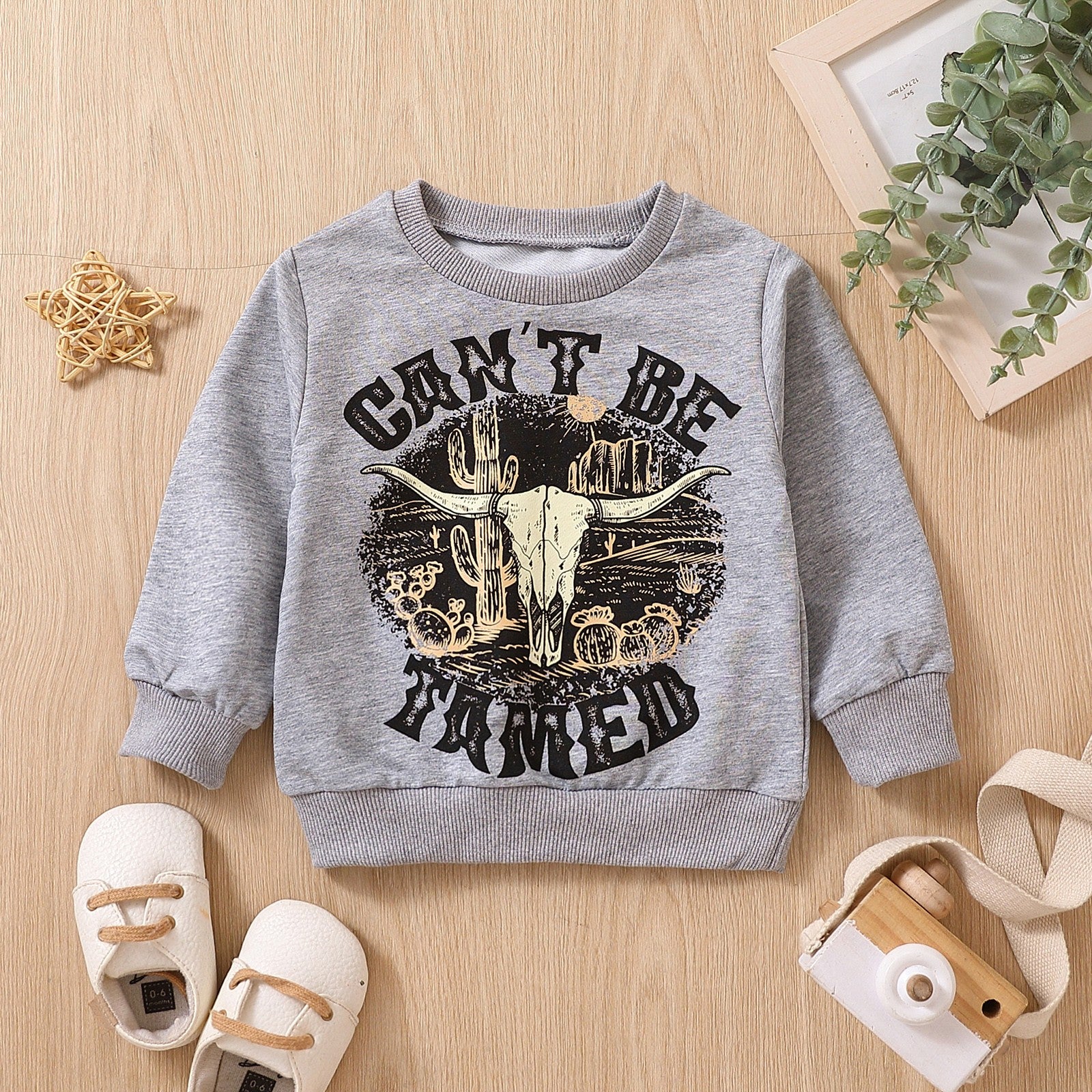Children's Cotton Letter & Cow Print Sweatshirt | Kids Top