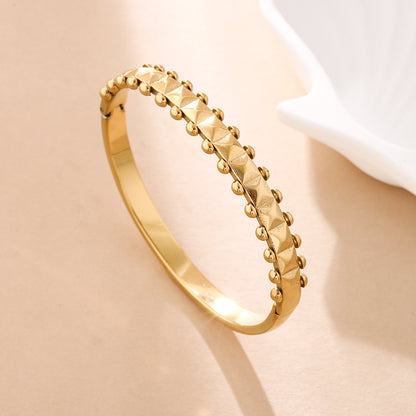18K Gold Wave Bracelet | French Retro Diamond-Encrusted Titanium Steel Bangle