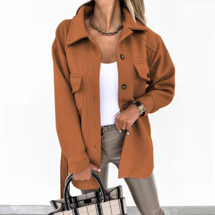 Women's Lapel Wool-Style Coat – Mid-Length, 8 Colours, Sizes S–3XL