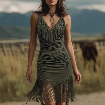 Women's Bodycon Tassel Dress | Army Green | S–2XL