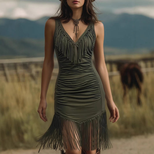 Women's Bodycon Tassel Dress | Army Green | S–2XL