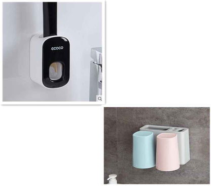 Wall-Mounted Automatic Toothpaste Dispenser & Toothbrush Holder Set