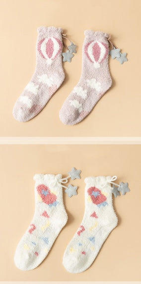 Women’s Japanese Coral Fleece Cartoon Socks Thick Winter 6 Designs